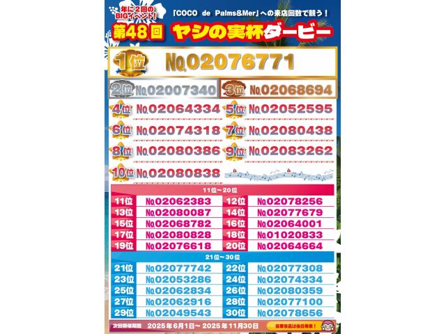 ヤシの実杯当選発表