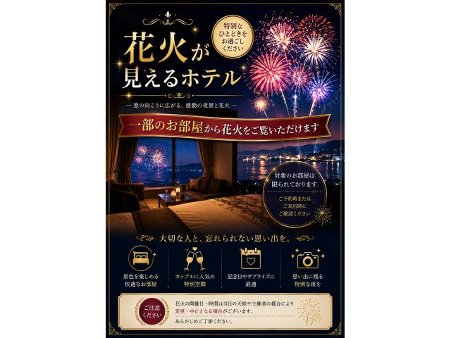 一部のお部屋から花火がみえます。