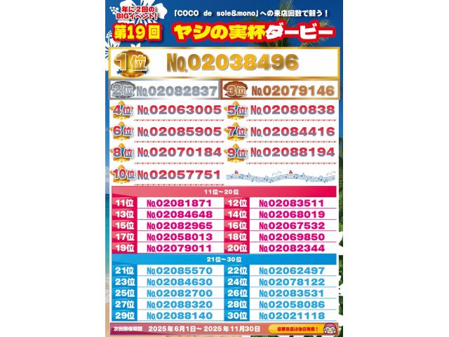 ヤシの実杯当選発表