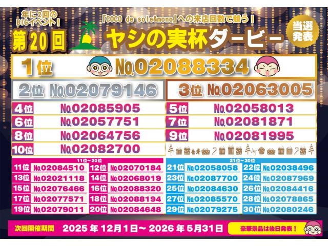 ヤシの実杯当選者発表