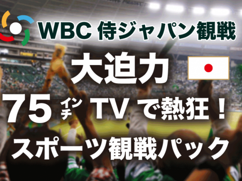 1組限定！今だけ！大迫力75インチTV！WBC侍ジャパン観戦スポーツパック３月10日(火)　日本×チェコ戦